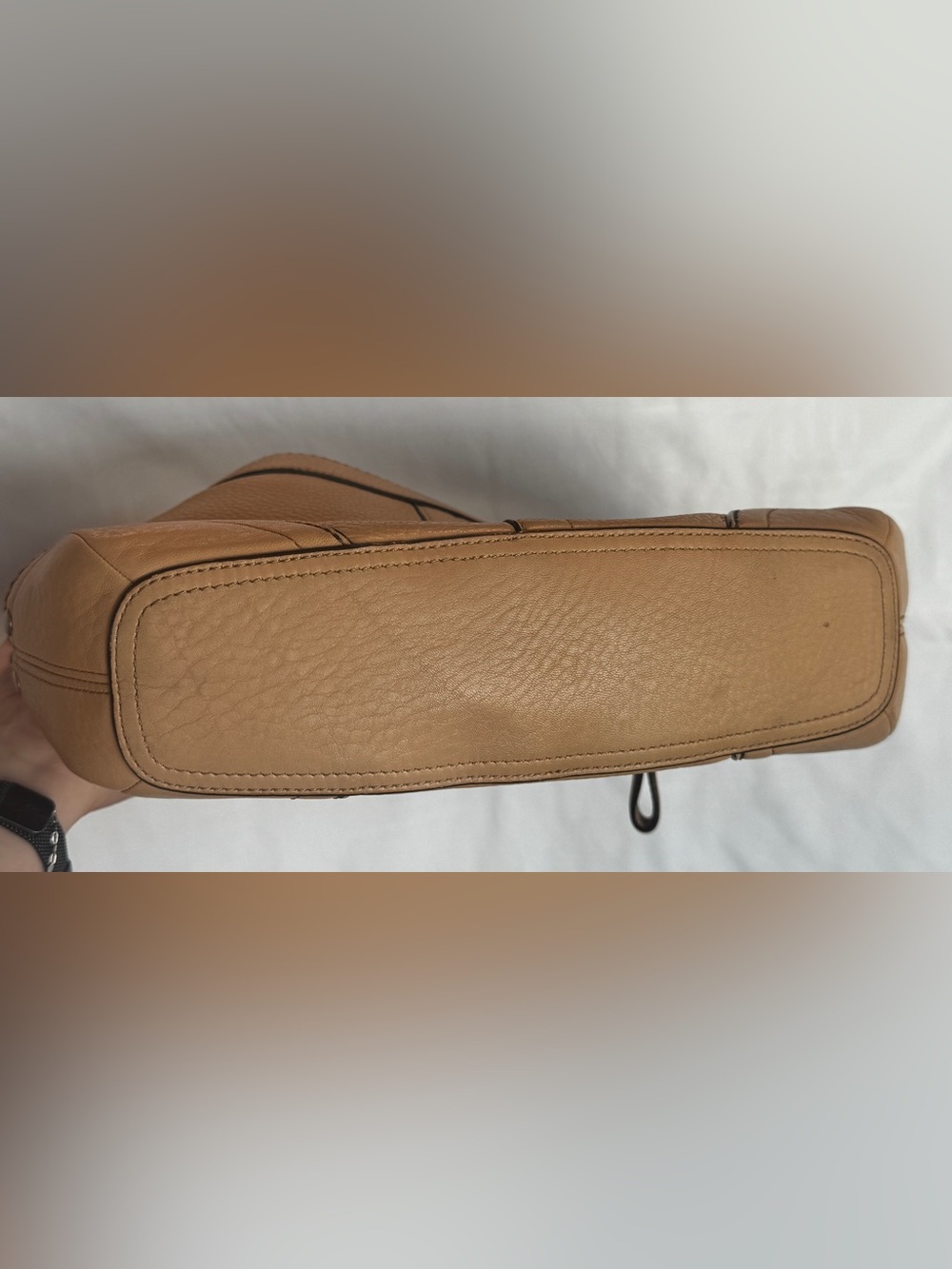 COACH F12321 MADISON
BAG TAN BROWN BAMBOO PEBBLED DUFFLE BOHO
HOBO PURSE - Picture 4 of 14